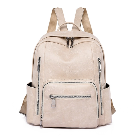 Sac À Dos De Mode Femmes Cuir PU Grande Capacité Multi-Poches Imperméable Sac De Voyage Style Coréen Minimaliste Antivol