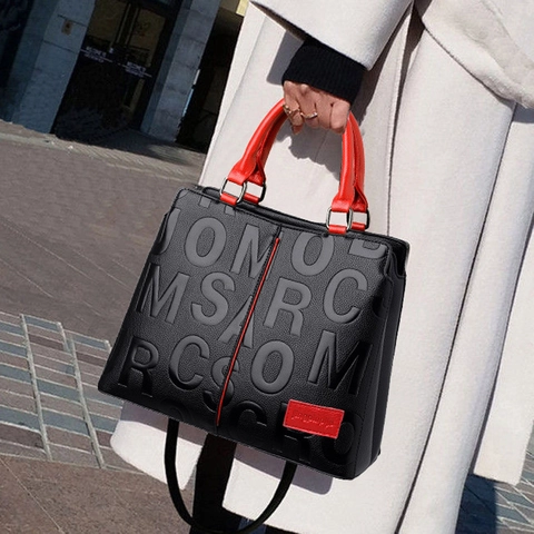 Borsa A Mano Da Donna Con Goffratura Lettere E Rose Pelle PU Motivo Litchi Grande Capacità Tracolla