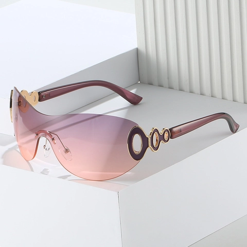 Lunettes De Soleil Bouclier Surdimensionnées Y2K Sans Monture Protection UV400 Verre PC Décoration Anneau Métallique Mode Unisexe