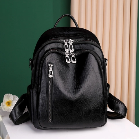 Fashion Backpack Women PU Leather Multi Pocket Waterproof Large Capacity Travel Casual Retro Style Soft Texture