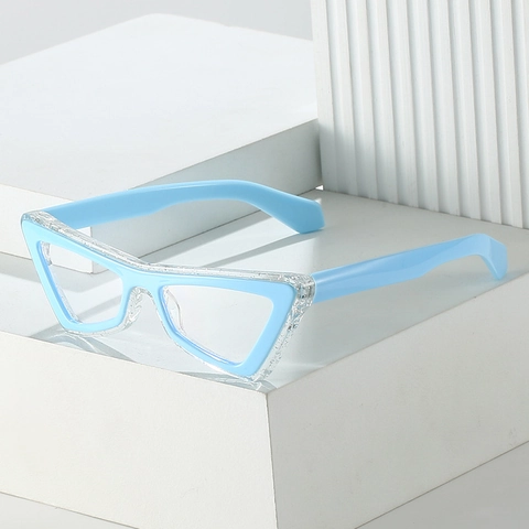 Gafas Ojo De Gato Anti Luz Azul Montura Geométrica Triangular Lentes Trasparentes Ópticas Retro Con Brillo De Moda Mujer