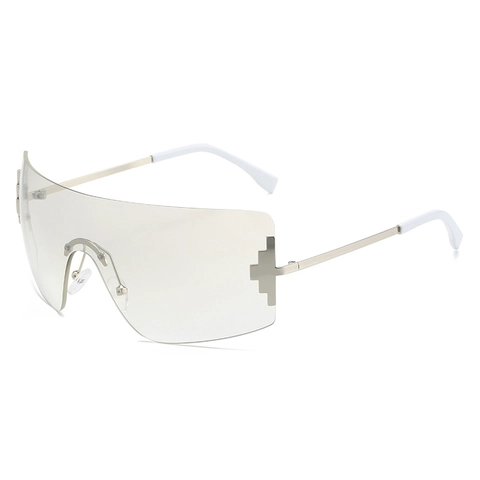 Rimless Oversized Shield Sunglasses Y2K Fashion Eyewear Metal Cross Decor UV400 Protection Trendy Shades For Women Men