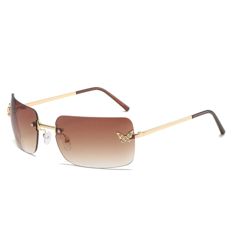 Occhiali Da Sole Senza Montatura Farfalla Strass Donne Lenti Sfumate Montatura Metallo Vintage Y2k Chic UV400