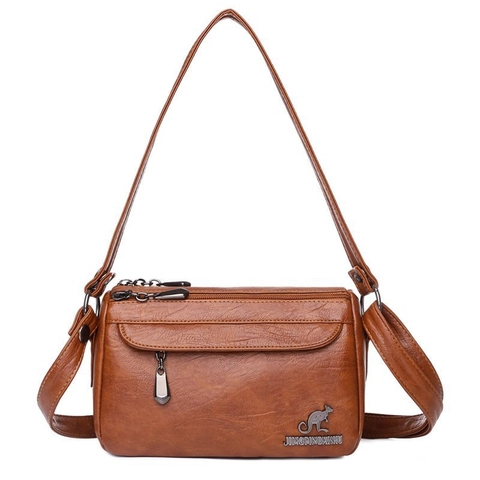 Donna Pelle Morbida Retro Borsa a Tracolla Multi-Cerniera Borsa Crossbody Casual Piccola Borsa a Mano Quadrata per Signore