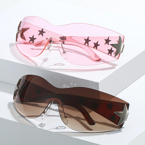Lunettes De Soleil Enveloppantes Y2K Avec Décoration Étoile En Métal Lunettes De Protection Intégrées Surdimensionnées UV400