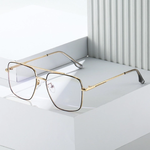 Occhiali Da Vista Quadrati In Metallo Retrò Anti Luce Blu Doppio Ponte Occhiali Ottici Di Moda Per Uomo Donna