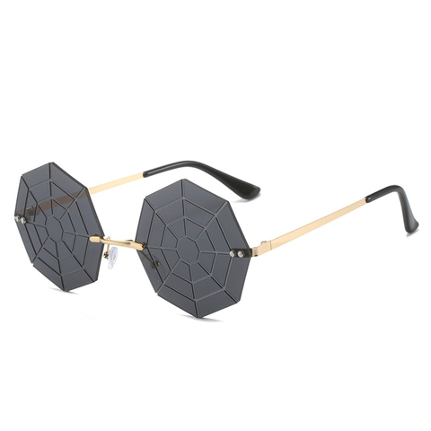 Spinnenweb Randloze Zonnebril Achthoekig Metalen Frame UV400 Bescherming Halloween Feest Hip Hop Brillen Voor Heren Dames