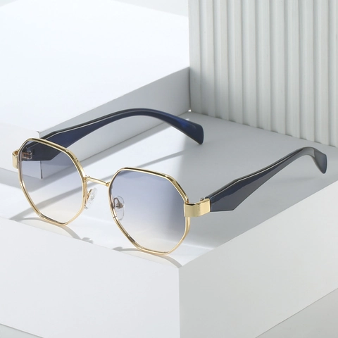 Octagon Sunglasses Women Metal Polygon Frame UV400 Protection Vintage Trendy Street Style Outdoor Eyewear