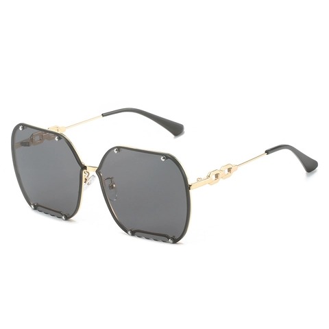 Lunettes De Soleil Géométriques Surdimensionnées Sans Monture En Métal UV400 Rivet Chaîne Branche Mode Femmes