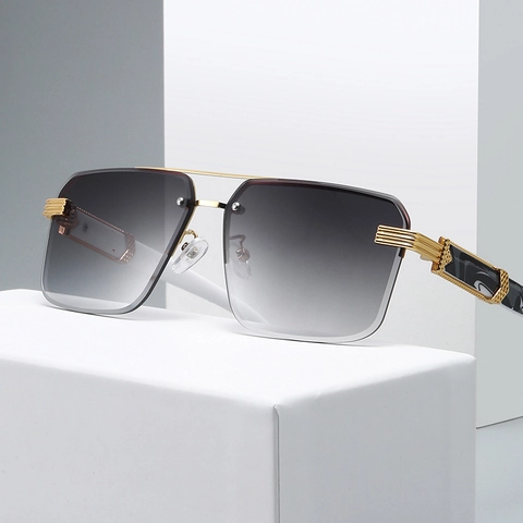 Fashion Oversized Square Rimless Sunglasses Metal Frame Gradient Lenses UV400 Retro Luxury Shades Eyewear For Women Men