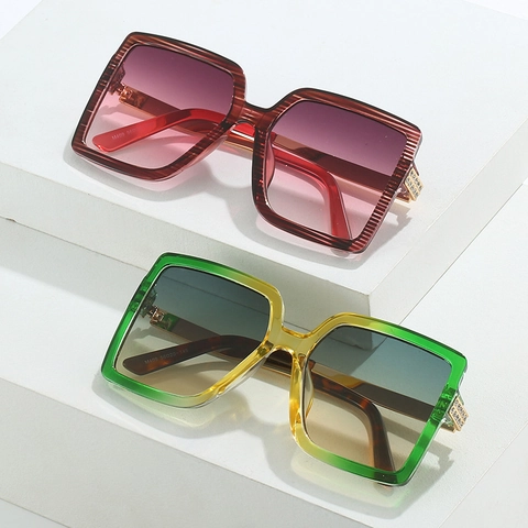 Vintage Quadratische Oversized Sonnenbrille Damen Strass Metallrahmen Verlaufsgläser UV400 Schutz Mode Pendler Brillen
