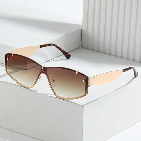 Occhiali Da Sole Senza Montura Oversize Donna UV400 Lenti Sfumate Montatura In Metallo Cat Eye Alla Moda