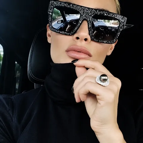 Oversized Vierkante Zonnebril Voor Vrouwen Trendy Glitter Mode PC Frame AC Lens UV400 Bescherming Stijlvolle Eyewear Voor Outdoor Reizen