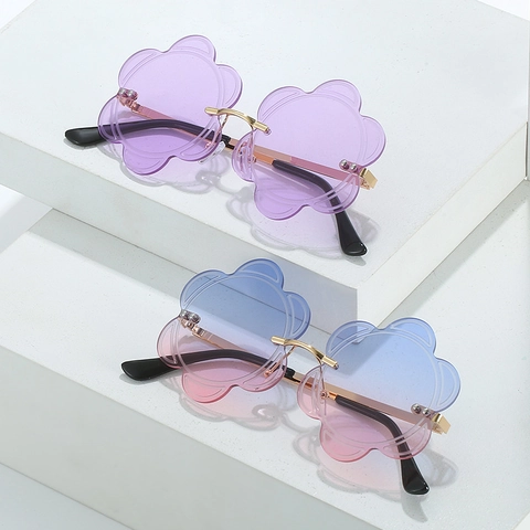 Lunettes De Soleil Sans Monture En Forme De Fleur Protection UV400 Monture En Métal Verres Dégradés Pour Femmes
