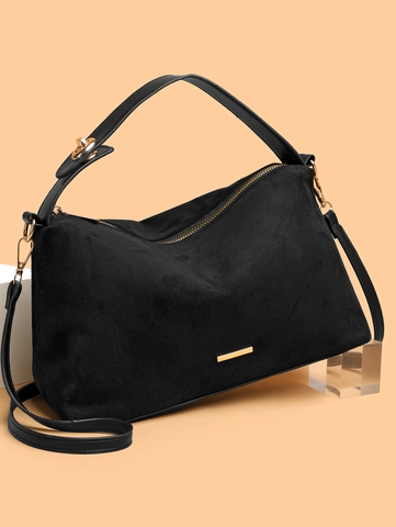 Schicke Wildleder Umhängetasche Damen Matt Große Kapazität Unterarm Schultertasche Goldene Hardware Reißverschluss Minimalistisch