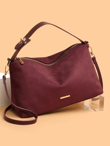 Schicke Wildleder Umhängetasche Damen Matt Große Kapazität Unterarm Schultertasche Goldene Hardware Reißverschluss Minimalistisch