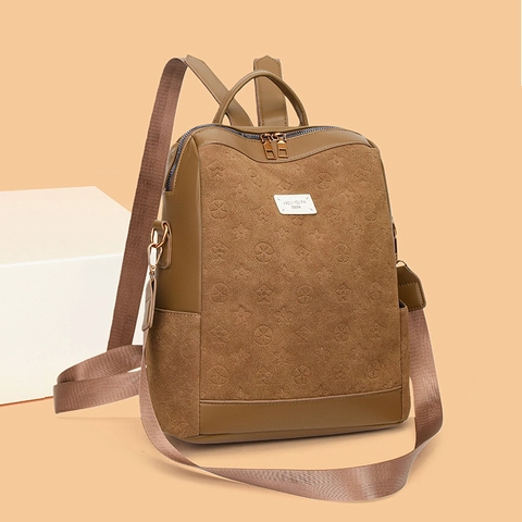 Women Vintage Embossed PU Leather Backpack Waterproof Anti-theft Travel Shoulder Bag Fashion Commute Large Capacity Bag
