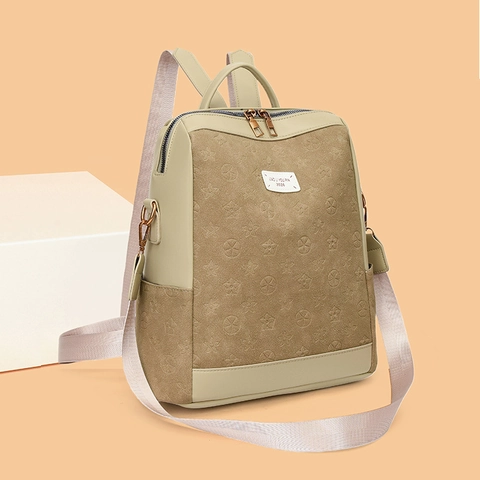 Women Vintage Embossed PU Leather Backpack Waterproof Anti-theft Travel Shoulder Bag Fashion Commute Large Capacity Bag
