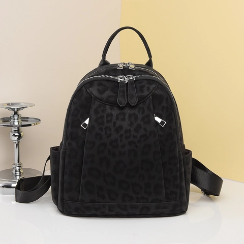 Sac À Dos Mode Imprimé Léopard Femme Cuir PU Imperméable Décontracté Voyage Rétro Multi Poches