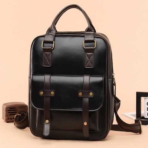 Mochila Vintage De Cuero PU Para Mujer Gran Capacidad Moda Color Contrastado Bolso De Mano Viaje Diario