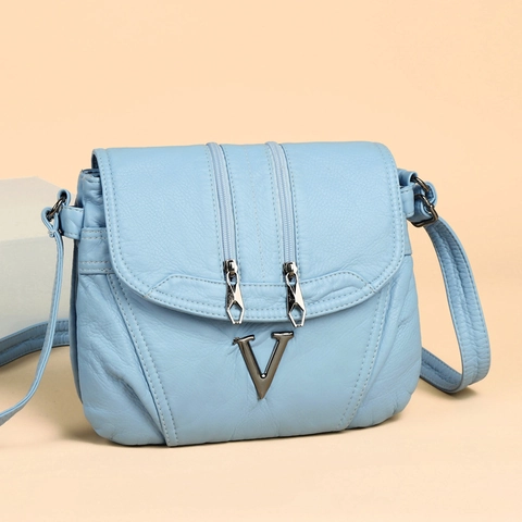Sac Bandoulière Femme Cuir PU Texture Lychee Multi-Compartiment Double Fermeture Éclair Décontracté Vintage