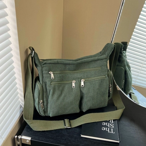 Borsa Tracolla Velluto Coste Donna Tasche Multiple Grande Capacità Borsa Postino Tracolla Regolabile Casual Borsa Spalla