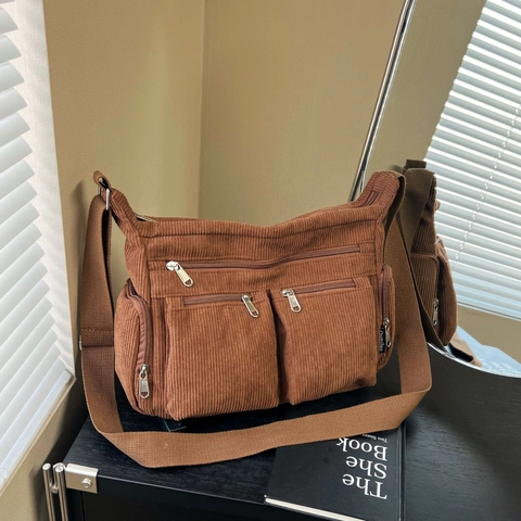 Borsa Tracolla Velluto Coste Donna Tasche Multiple Grande Capacità Borsa Postino Tracolla Regolabile Casual Borsa Spalla