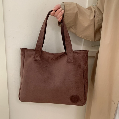 Grote Capaciteit Suède Tote Bag Retro Minimalistische Schouderhandtas Voor Vrouwen Woonwerkstijl