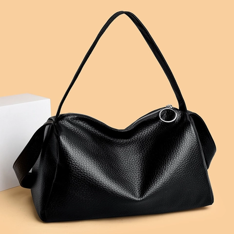 Women Minimalist PU Leather Litchi Grain Large Capacity Crossbody Bag Fashion Pillow Handbag Shoulder Bag Daily Commute Purse