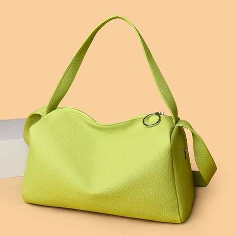 Women Minimalist PU Leather Litchi Grain Large Capacity Crossbody Bag Fashion Pillow Handbag Shoulder Bag Daily Commute Purse