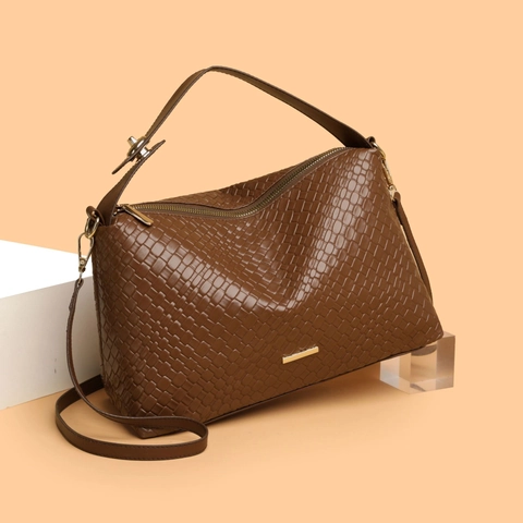 Damen Gewebte PU Leder Handtasche Elegante Große Kapazität Umhängetasche Für Den Täglichen Pendelverkehr