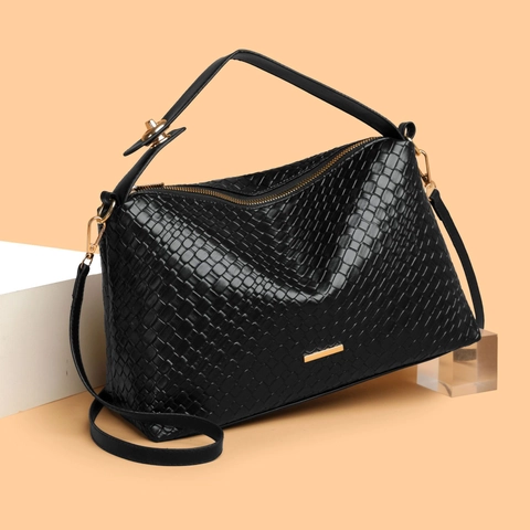 Damen Gewebte PU Leder Handtasche Elegante Große Kapazität Umhängetasche Für Den Täglichen Pendelverkehr