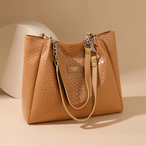Woven PU Leder Tote Bag Große Kapazität Handtasche Mit Kettengurt Lässige Pendler Mode Umhängetasche Für Frauen