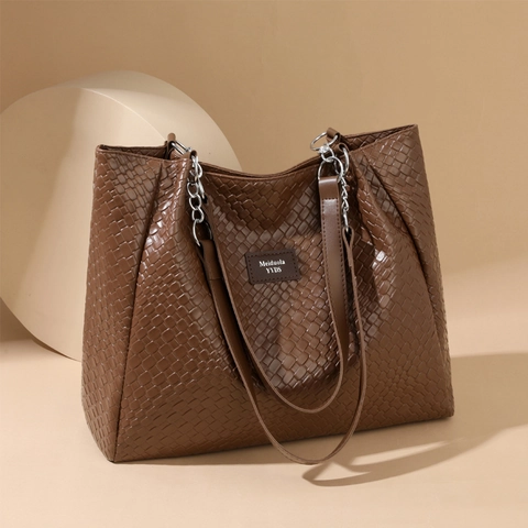 Woven PU Leder Tote Bag Große Kapazität Handtasche Mit Kettengurt Lässige Pendler Mode Umhängetasche Für Frauen