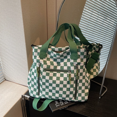 Checkerboard Tote Bag Corduroy Große Kapazität Mehrfachtaschen Schultertasche Umhängetasche Lässig Mode Damen