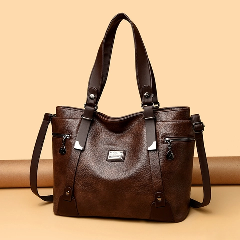 Borsa Tote Donna Grande Capacità Vintage Pelle PU Trama Litchi Borsa Spalla Tracolla Retro Casual