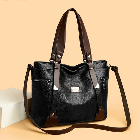 Borsa Tote Donna Grande Capacità Vintage Pelle PU Trama Litchi Borsa Spalla Tracolla Retro Casual