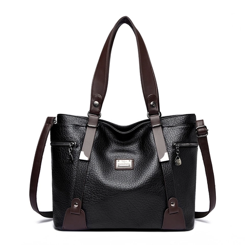 Bolso Tote Retro De Gran Capacidad Cuero PU Mujer Textura Litchi Bolso De Mano Hombro Versátil Bolso De Trabajo Color Contraste