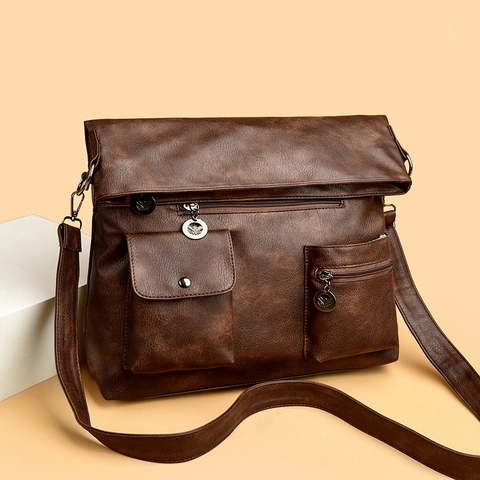 Sac Hobo Vintage Femmes Cuir PU Multi-Poches Grande Capacité Bandoulière Sac Fourre-Tout Style Rétro