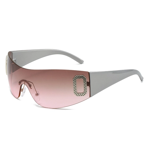 Lunettes de Soleil Enveloppantes Monopièce Mode Y2K pour Femmes Hommes Lunettes de Soleil Shield Oversized UV400 Monture en PC Verres Dégradés Décor en Métal Strass