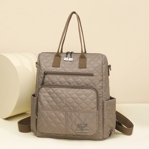 Women Rhombic Quilted Nylon Backpack Large Capacity Waterproof Multi-Pocket Travel Bag Casual Commuter Handbag