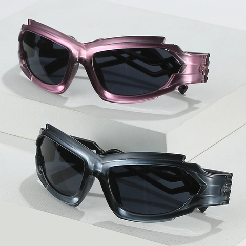Occhiali Da Sole Punk Y2K Futuristici Protezione UV400 PC Oversize Avvolgenti Sportivi Con Aste Traforate Per Uomo Donna
