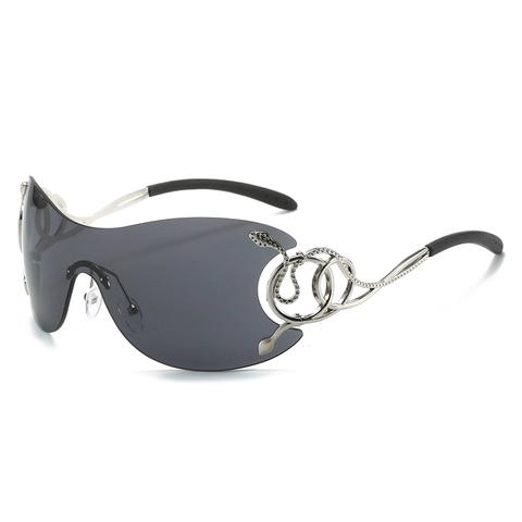 Occhiali Da Sole Shield Oversize Montatura In Metallo Senza Montatura Decorazione Serpente Protezione UV400 Y2K Punk Trendy Per Donne
