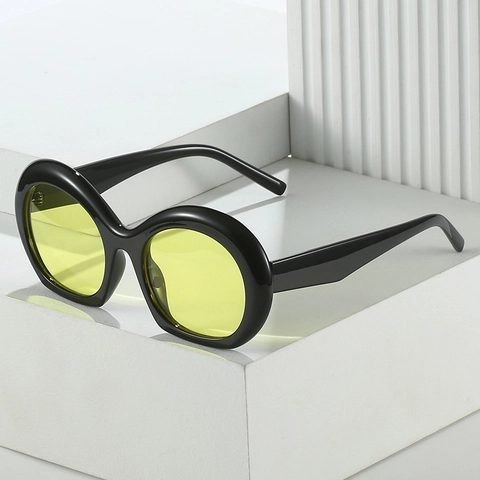 Retro Ovale Sonnenbrille PC Rahmen UV400 Schutz Puffige Dicke Linse Mode Streetwear Party Reisen Für Damen Herren