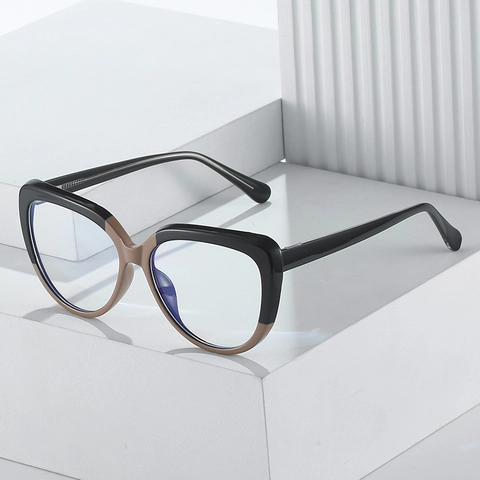 Montature Per Occhiali Occhio Di Gatto Alla Moda Materiale TR90 Lenti Chiare Anti Luce Blu Colore A Contrasto Ottico