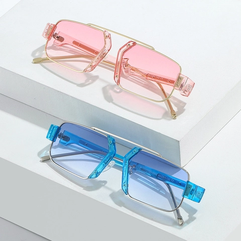 Fashion Square Sunglasses UV400 Protection Metal Plastic Frame Geometric Retro Punk Streetwear Eyewear For Men Women