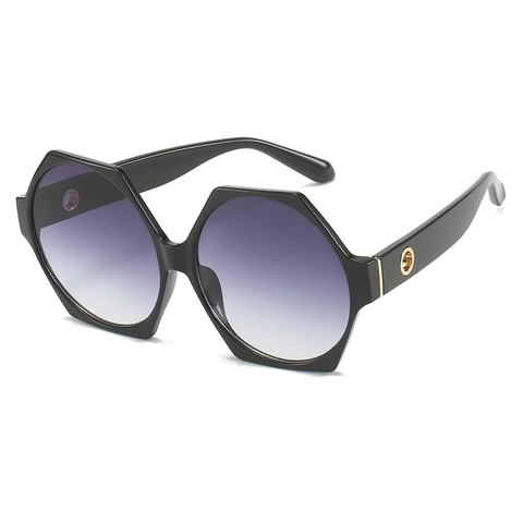 Oversized Hexagon Sunglasses Women Fashion Polygon PC Frame Gradient Lens UV400 Protection Metal Decor Ins Style