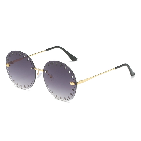 Lunettes De Soleil Rondes Sans Monture Pour Femmes Cadre Métallique Ajouré Verres Dégradés Protection UV400 Mode
