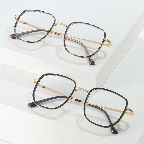 Occhiali Da Vista Anti Luce Blu Montatura Grande Quadrata Retro In Lega TR90 Per Donna Uomo