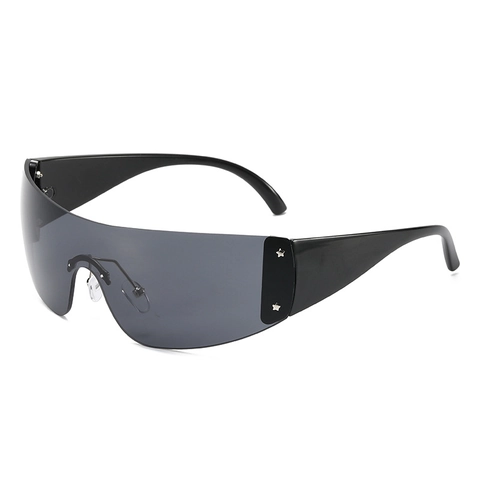 Lunettes De Soleil Enveloppantes Y2K Protection UV400 Grand Cadre Intégré Goggles Avec Rivets Étoiles Style Futuriste